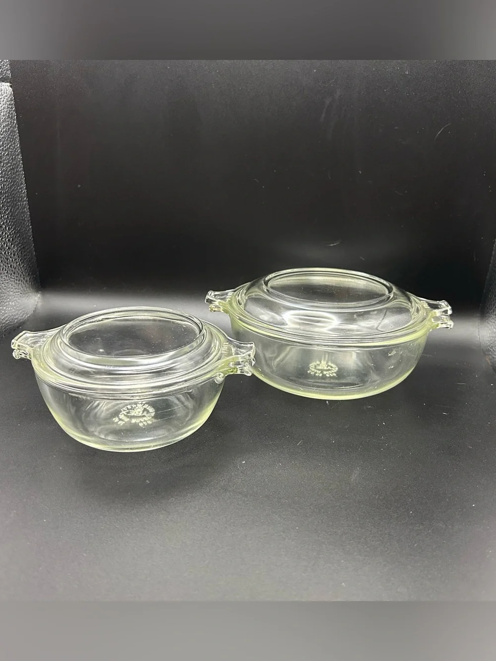 Vintage PYREX 10oz 018 & 20oz 019 Glass Casserole Dish Bowl’s w/Lids. Set Of 2.